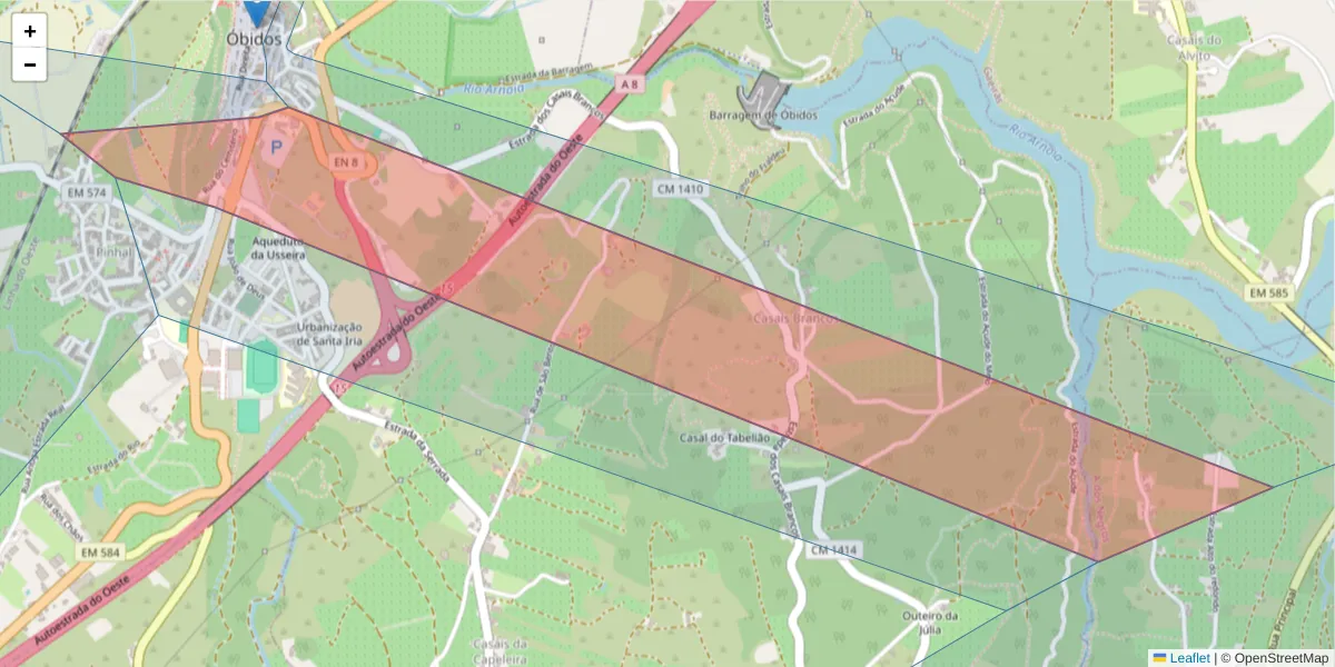 Mapa detalhado do código postal 2510-082 com limites, códigos postais vizinhos e agências dos correios