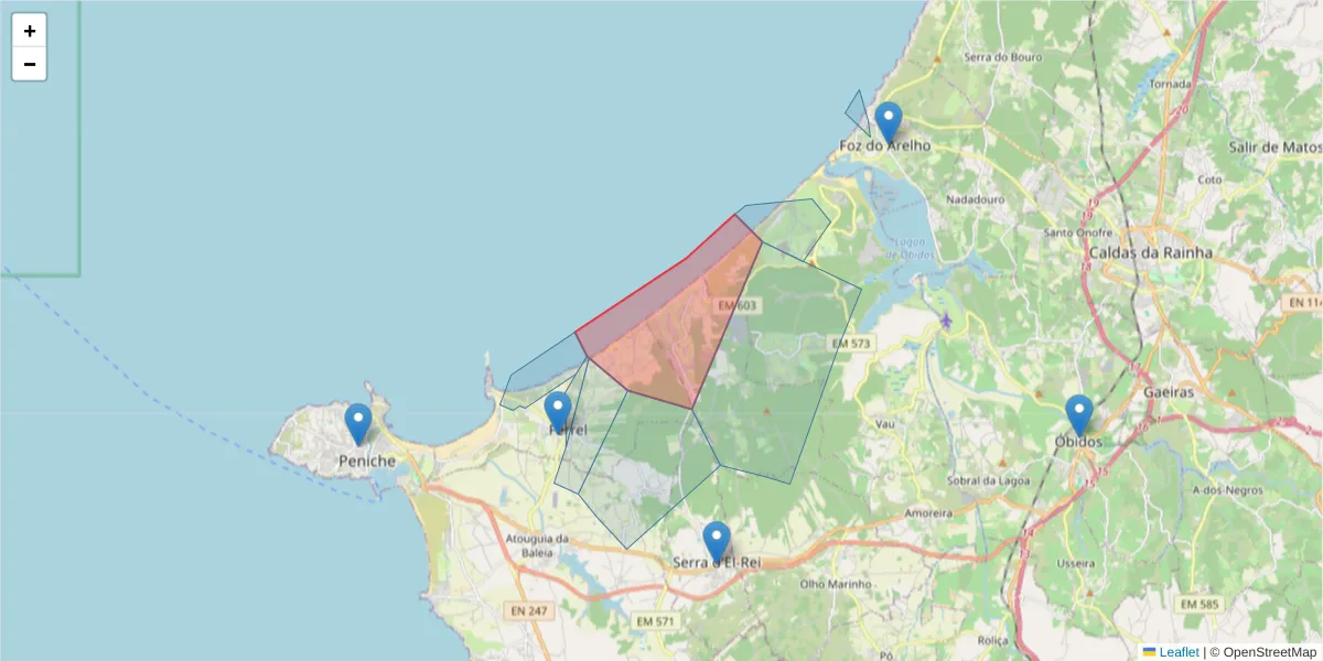 Mapa detalhado do código postal 2510-451 com limites, códigos postais vizinhos e agências dos correios