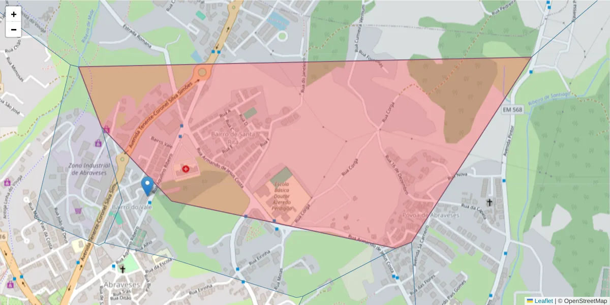 Mapa detalhado do código postal 2515-114 com limites, códigos postais vizinhos e agências dos correios