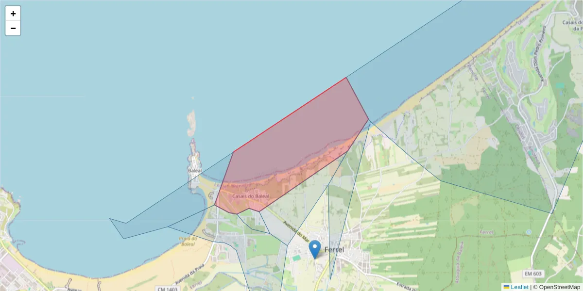 Mapa detalhado do código postal 2520-050 com limites, códigos postais vizinhos e agências dos correios