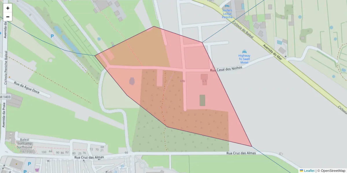 Mapa detalhado do código postal 2520-059 com limites, códigos postais vizinhos e agências dos correios