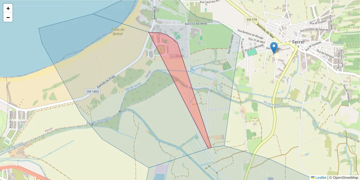 Mapa detalhado do código postal 2520-119 com limites, códigos postais vizinhos e agências dos correios