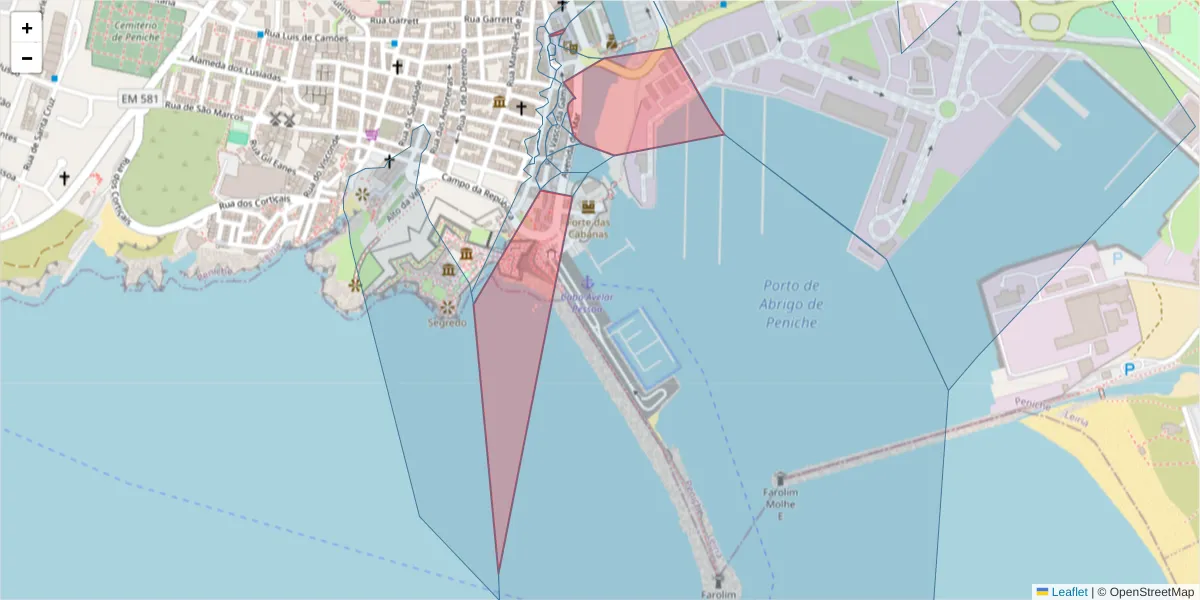 Mapa detalhado do código postal 2520-205 com limites, códigos postais vizinhos e agências dos correios