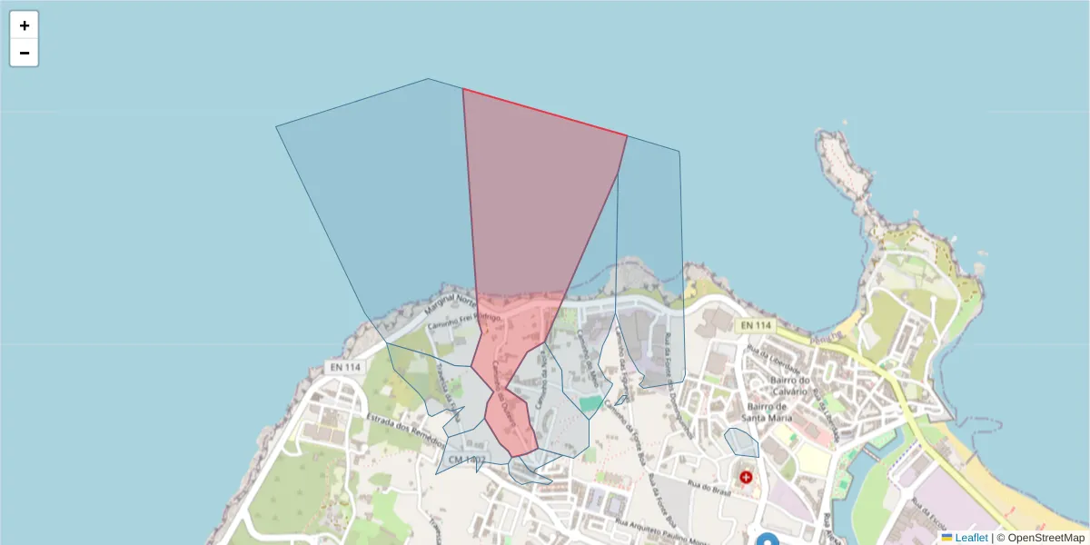 Mapa detalhado do código postal 2520-217 com limites, códigos postais vizinhos e agências dos correios