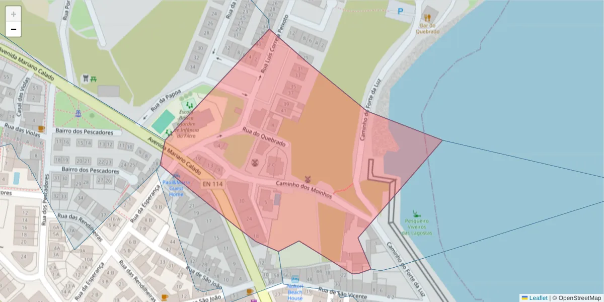 Mapa detalhado do código postal 2520-219 com limites, códigos postais vizinhos e agências dos correios
