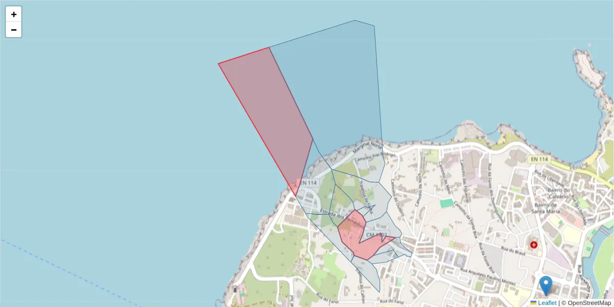 Mapa detalhado do código postal 2520-222 com limites, códigos postais vizinhos e agências dos correios