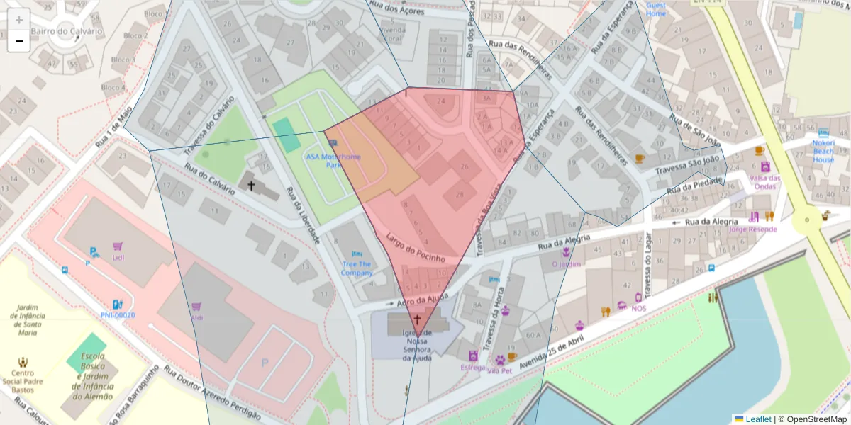 Mapa detalhado do código postal 2520-240 com limites, códigos postais vizinhos e agências dos correios