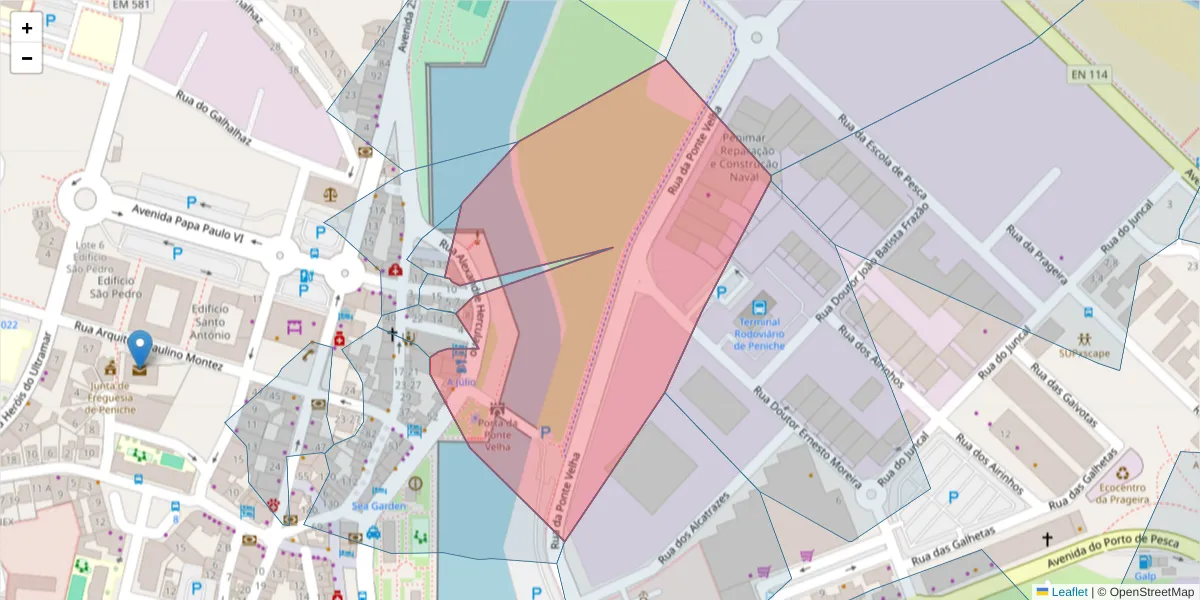 Mapa detalhado do código postal 2520-273 com limites, códigos postais vizinhos e agências dos correios