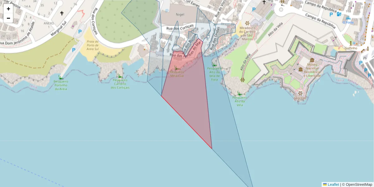 Mapa detalhado do código postal 2520-297 com limites, códigos postais vizinhos e agências dos correios