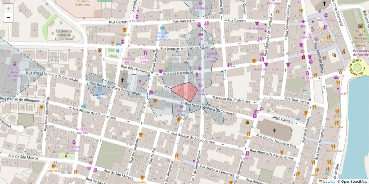 Mapa detalhado do código postal 2520-339 com limites, códigos postais vizinhos e agências dos correios
