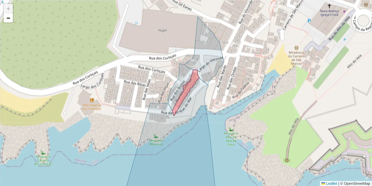 Mapa detalhado do código postal 2520-344 com limites, códigos postais vizinhos e agências dos correios