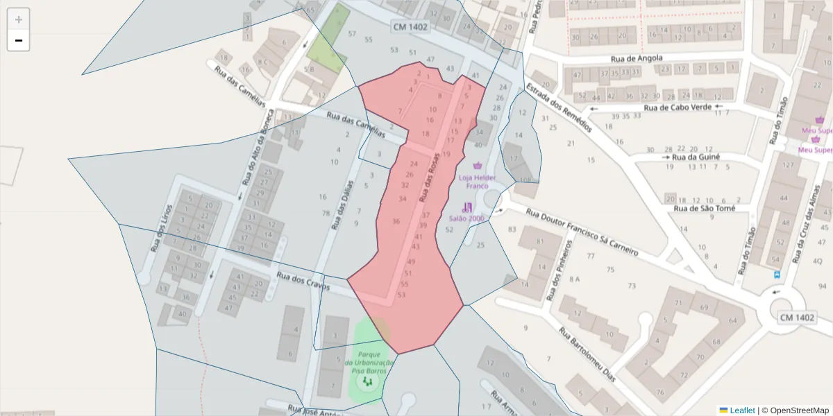 Mapa detalhado do código postal 2520-355 com limites, códigos postais vizinhos e agências dos correios