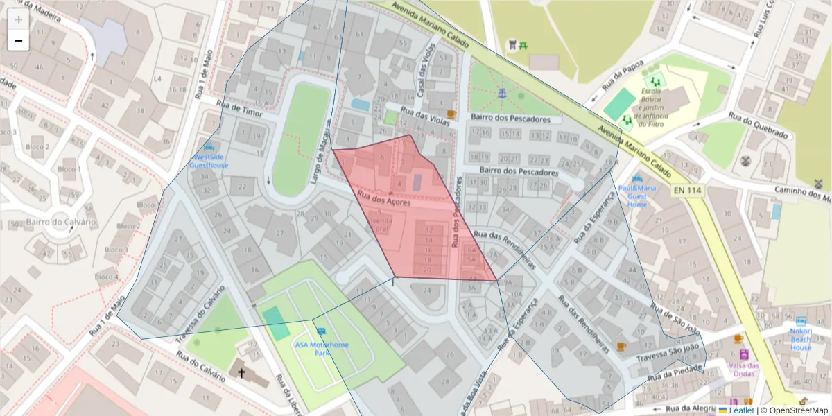 Mapa detalhado do código postal 2520-360 com limites, códigos postais vizinhos e agências dos correios