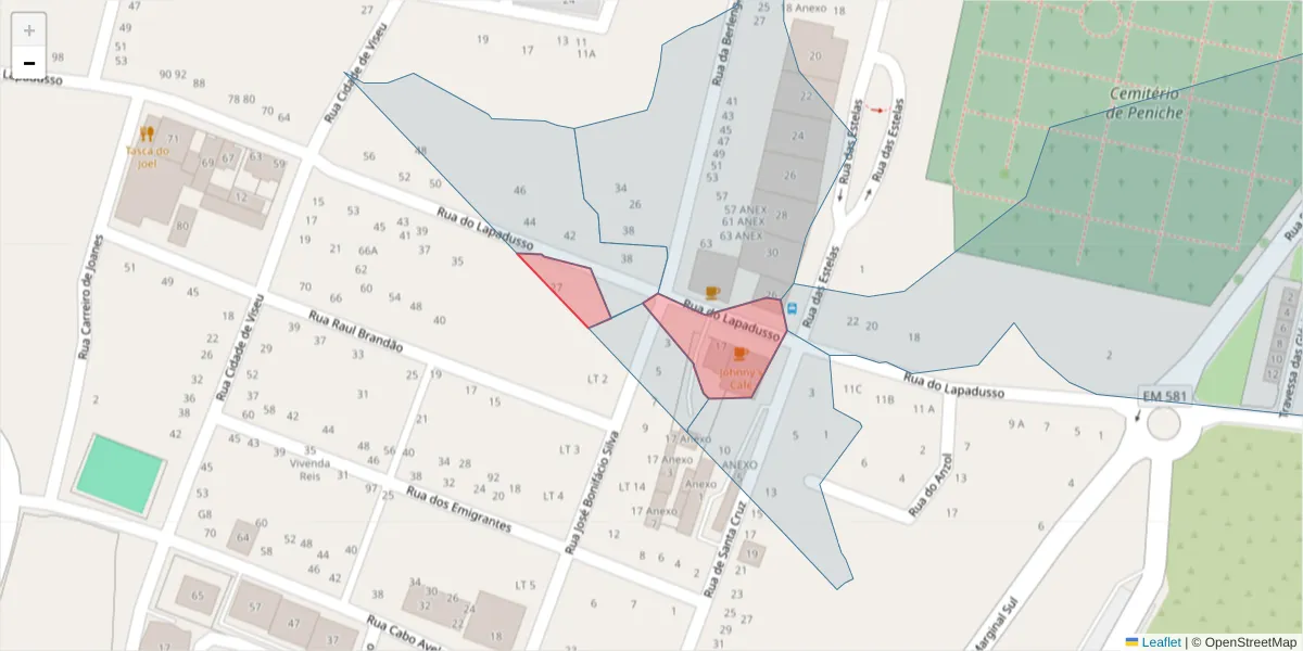 Mapa detalhado do código postal 2520-370 com limites, códigos postais vizinhos e agências dos correios