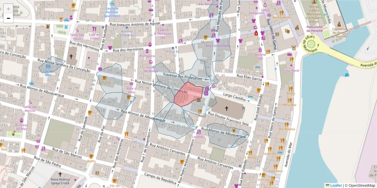 Mapa detalhado do código postal 2520-378 com limites, códigos postais vizinhos e agências dos correios