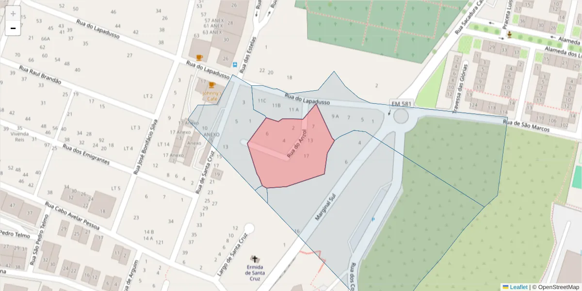 Mapa detalhado do código postal 2520-396 com limites, códigos postais vizinhos e agências dos correios