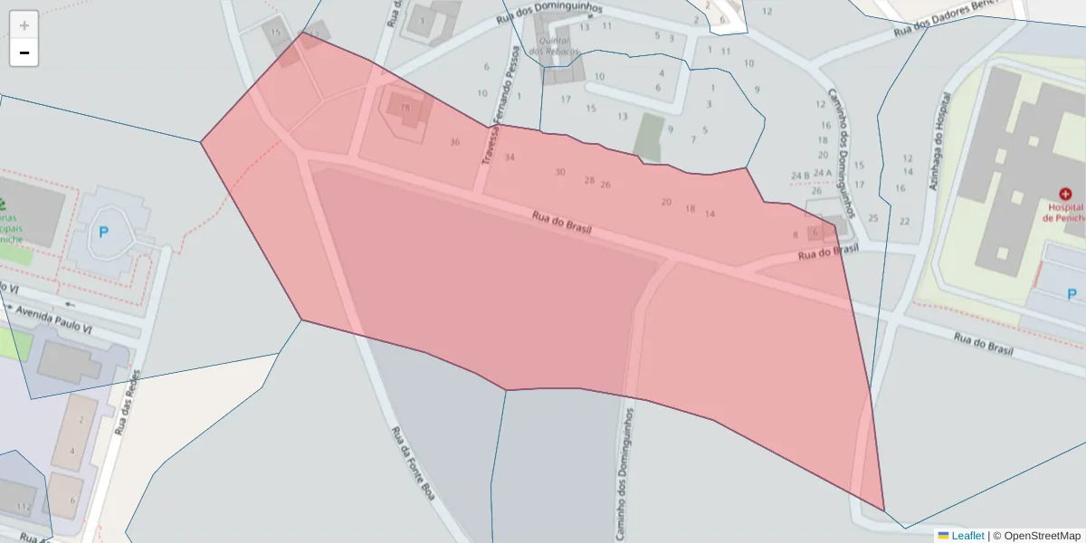 Mapa detalhado do código postal 2520-397 com limites, códigos postais vizinhos e agências dos correios