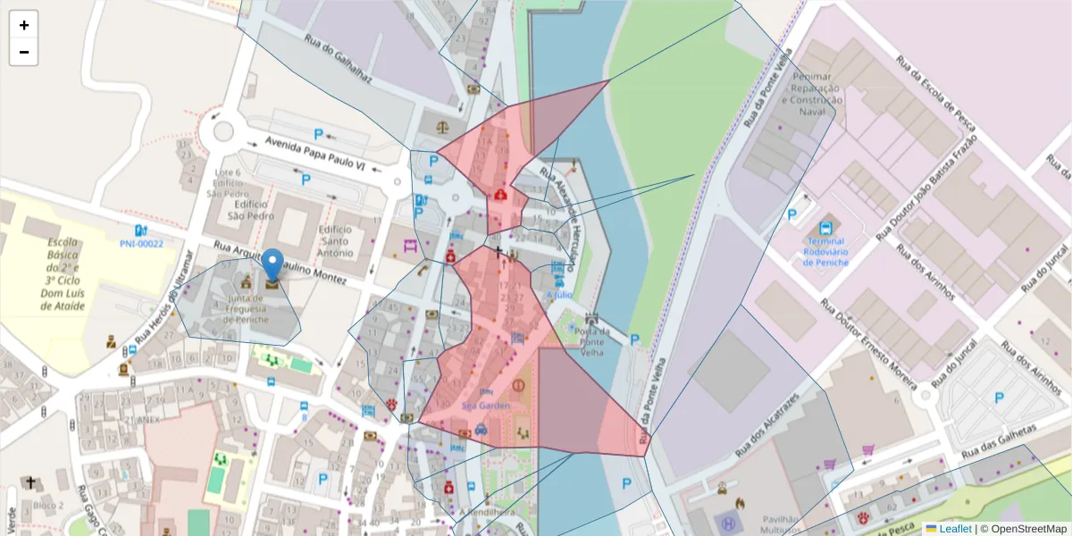 Mapa detalhado do código postal 2520-408 com limites, códigos postais vizinhos e agências dos correios