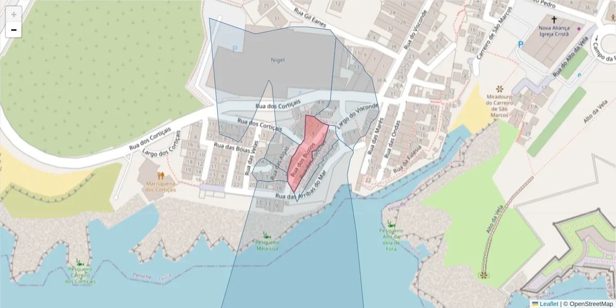 Mapa detalhado do código postal 2520-411 com limites, códigos postais vizinhos e agências dos correios