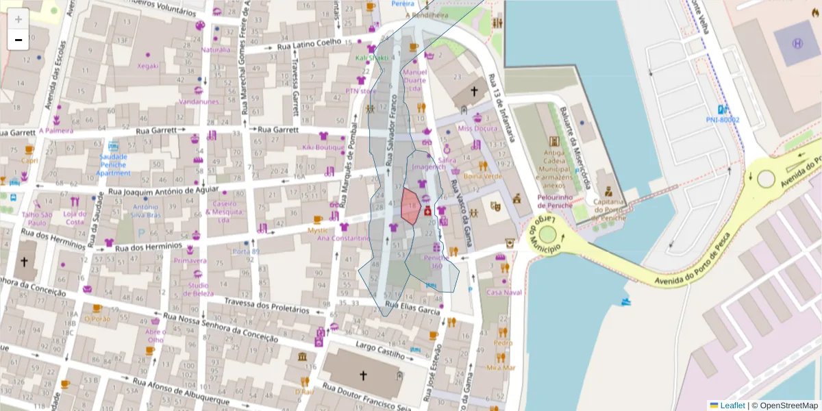 Mapa detalhado do código postal 2520-419 com limites, códigos postais vizinhos e agências dos correios