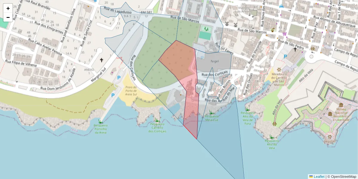 Mapa detalhado do código postal 2520-427 com limites, códigos postais vizinhos e agências dos correios