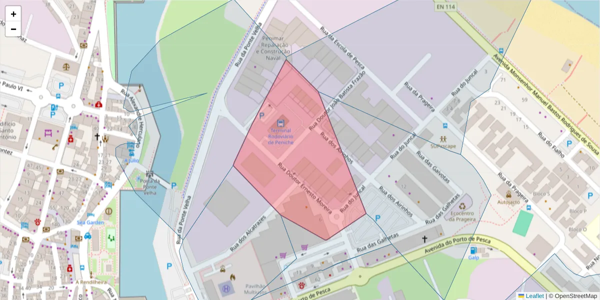 Mapa detalhado do código postal 2520-428 com limites, códigos postais vizinhos e agências dos correios