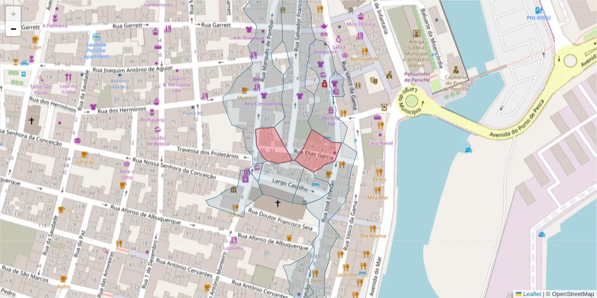 Mapa detalhado do código postal 2520-434 com limites, códigos postais vizinhos e agências dos correios