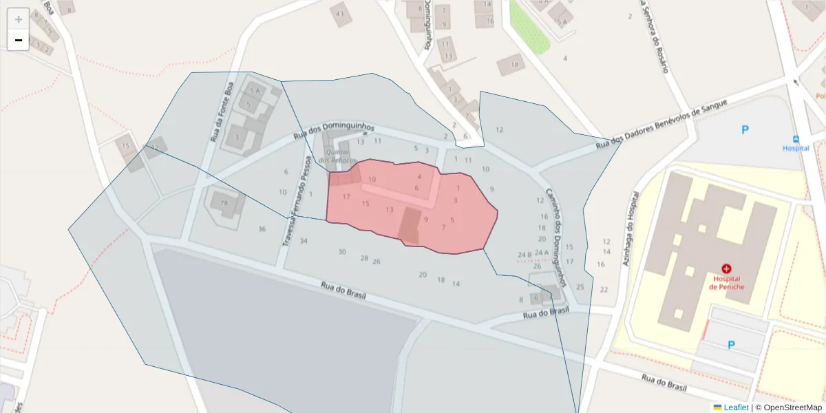 Mapa detalhado do código postal 2520-435 com limites, códigos postais vizinhos e agências dos correios