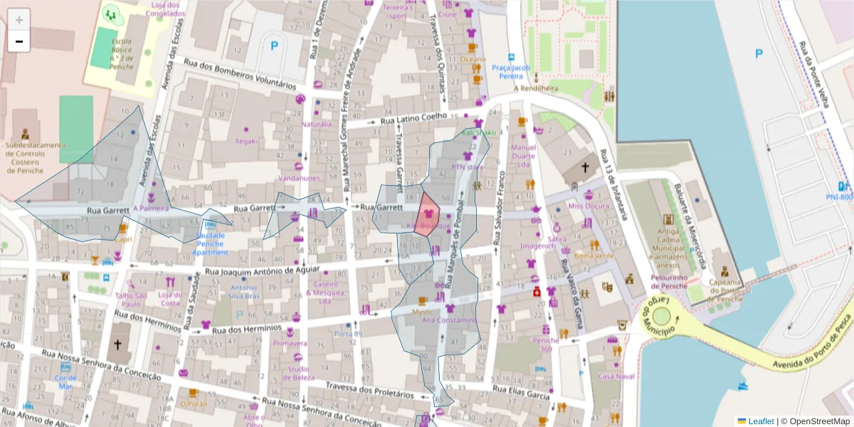 Mapa detalhado do código postal 2520-442 com limites, códigos postais vizinhos e agências dos correios