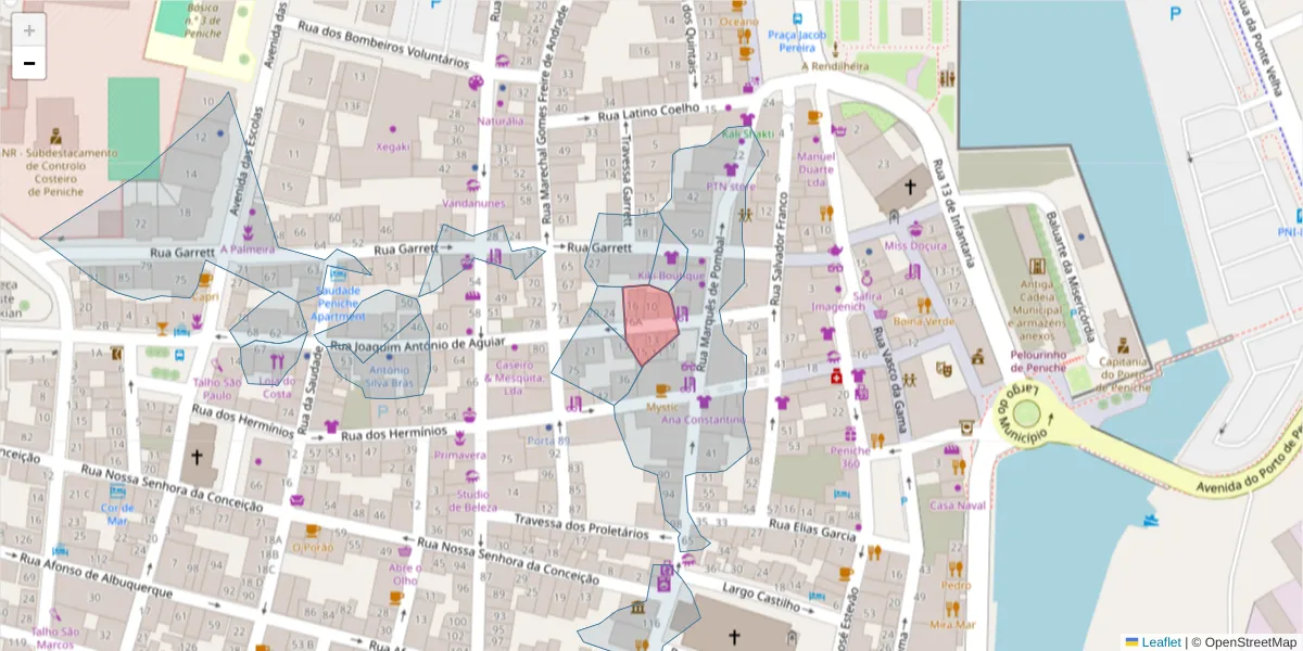Mapa detalhado do código postal 2520-455 com limites, códigos postais vizinhos e agências dos correios