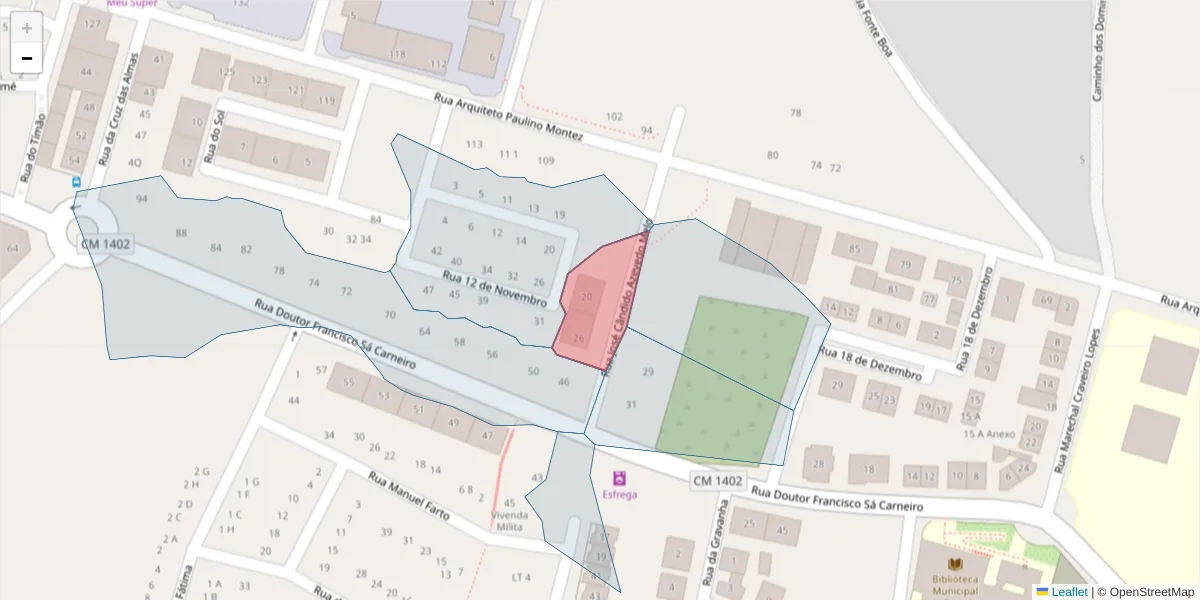 Mapa detalhado do código postal 2520-462 com limites, códigos postais vizinhos e agências dos correios