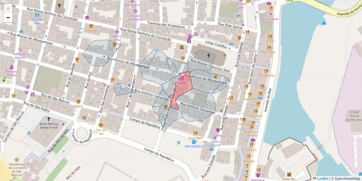 Mapa detalhado do código postal 2520-481 com limites, códigos postais vizinhos e agências dos correios