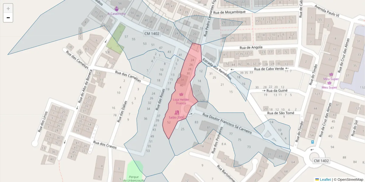 Mapa detalhado do código postal 2520-482 com limites, códigos postais vizinhos e agências dos correios