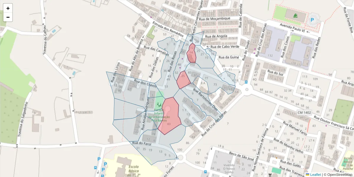 Mapa detalhado do código postal 2520-483 com limites, códigos postais vizinhos e agências dos correios