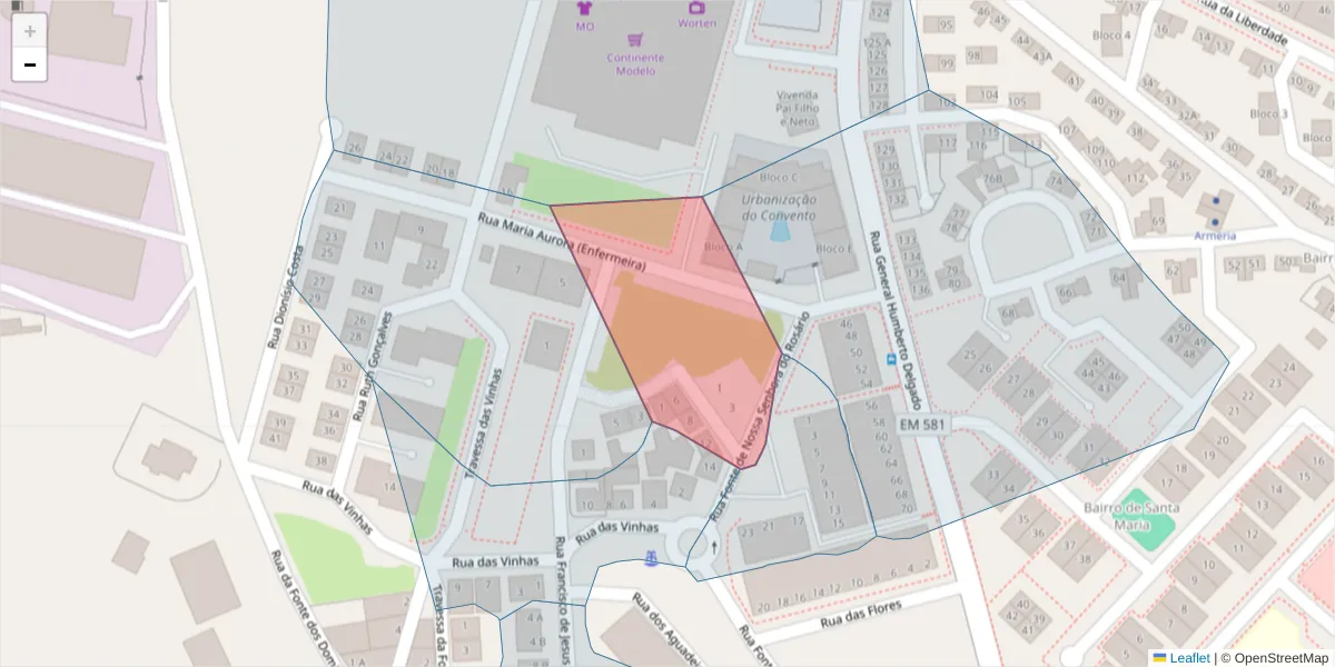 Mapa detalhado do código postal 2520-501 com limites, códigos postais vizinhos e agências dos correios