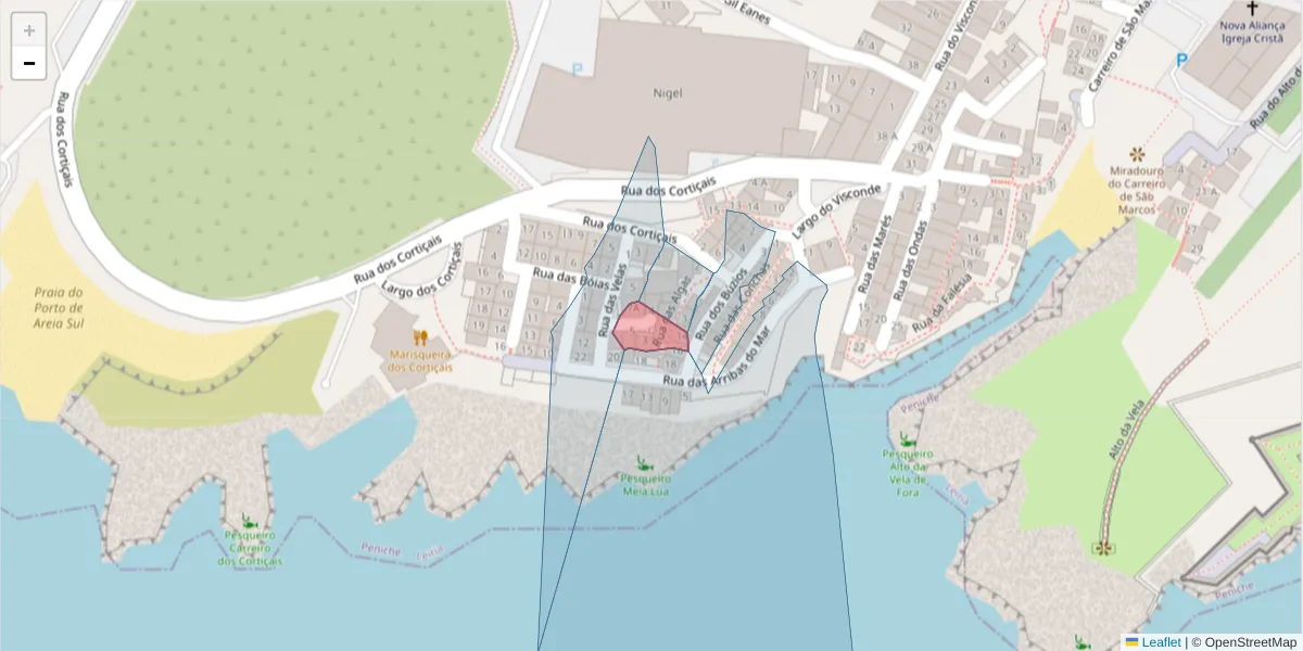 Mapa detalhado do código postal 2520-509 com limites, códigos postais vizinhos e agências dos correios