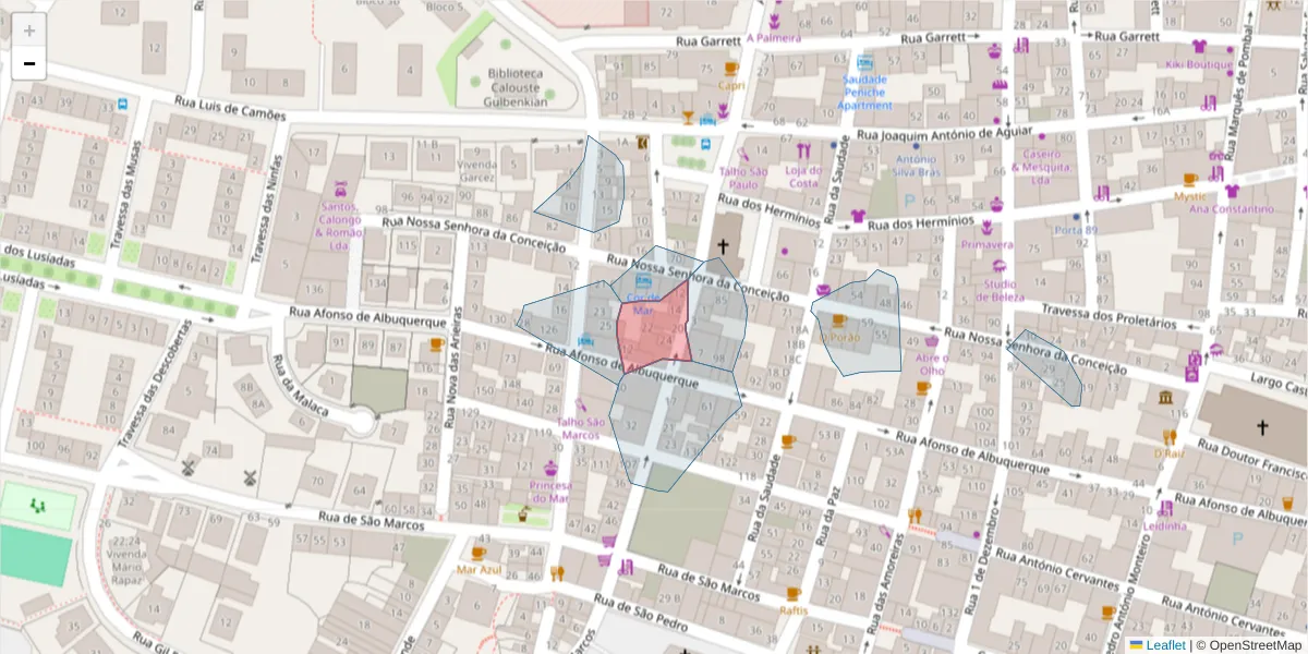 Mapa detalhado do código postal 2520-517 com limites, códigos postais vizinhos e agências dos correios