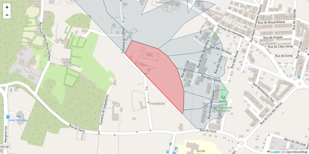 Mapa detalhado do código postal 2520-527 com limites, códigos postais vizinhos e agências dos correios