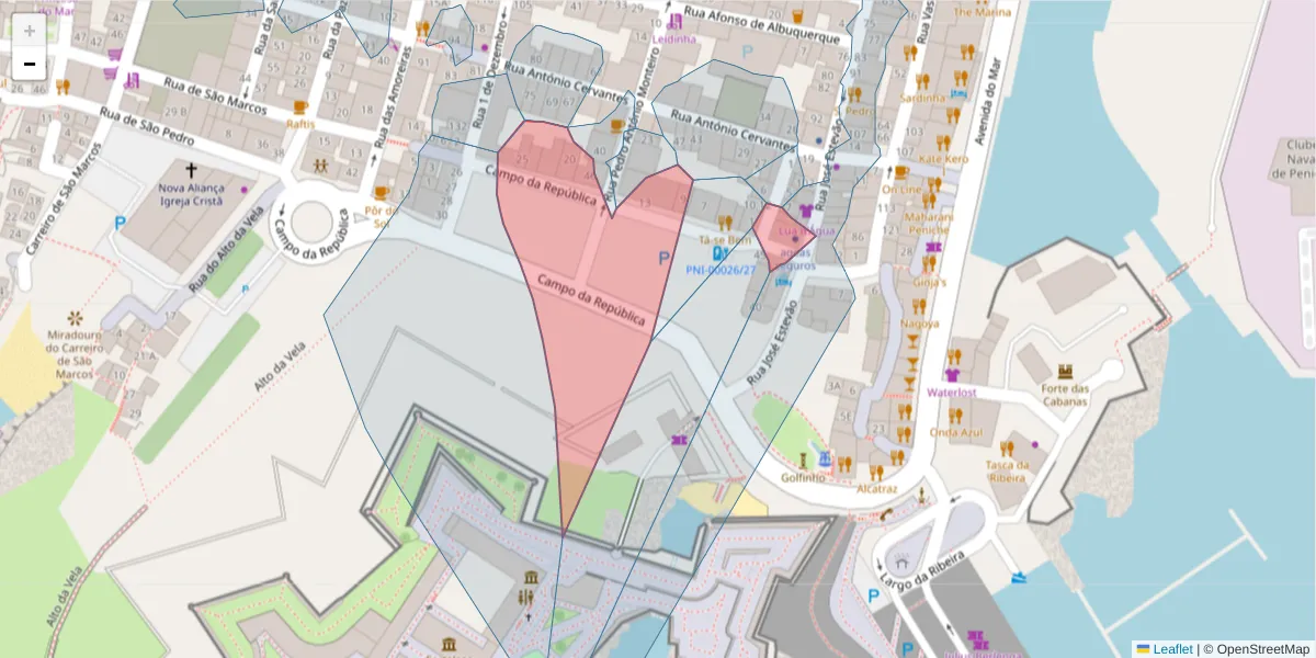 Mapa detalhado do código postal 2520-528 com limites, códigos postais vizinhos e agências dos correios