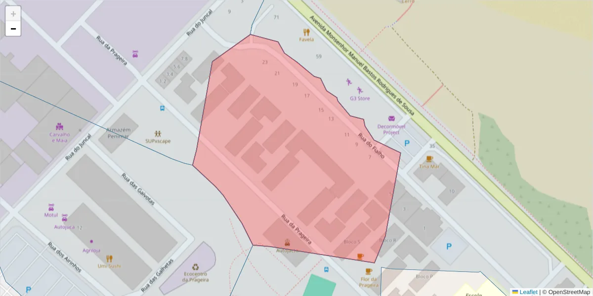 Mapa detalhado do código postal 2520-555 com limites, códigos postais vizinhos e agências dos correios