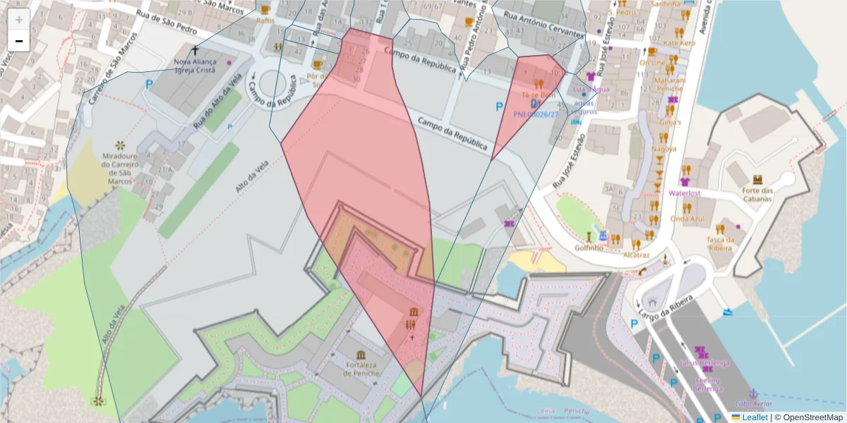Mapa detalhado do código postal 2520-607 com limites, códigos postais vizinhos e agências dos correios