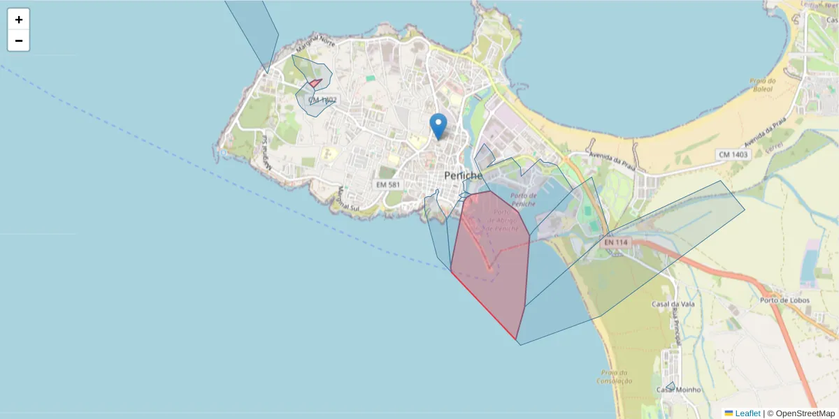 Mapa detalhado do código postal 2520-619 com limites, códigos postais vizinhos e agências dos correios