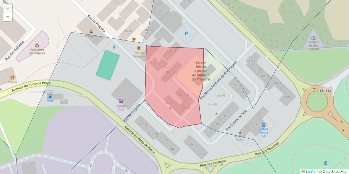 Mapa detalhado do código postal 2520-623 com limites, códigos postais vizinhos e agências dos correios