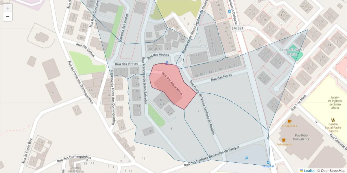 Mapa detalhado do código postal 2520-638 com limites, códigos postais vizinhos e agências dos correios