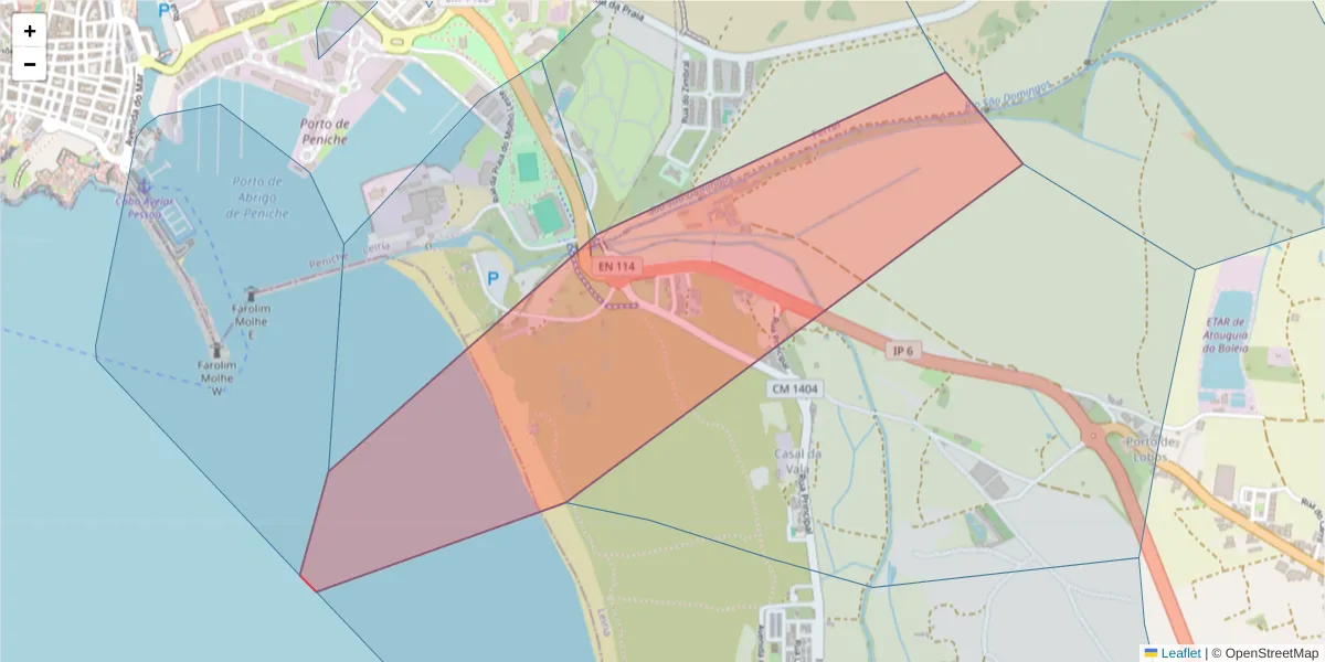Mapa detalhado do código postal 2525-376 com limites, códigos postais vizinhos e agências dos correios