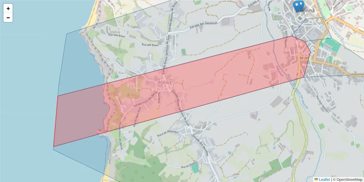 Mapa detalhado do código postal 2530-114 com limites, códigos postais vizinhos e agências dos correios