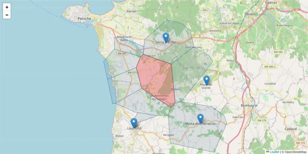 Mapa detalhado do código postal 2530-690 com limites, códigos postais vizinhos e agências dos correios