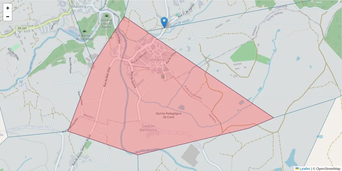 Mapa detalhado do código postal 2530-835 com limites, códigos postais vizinhos e agências dos correios