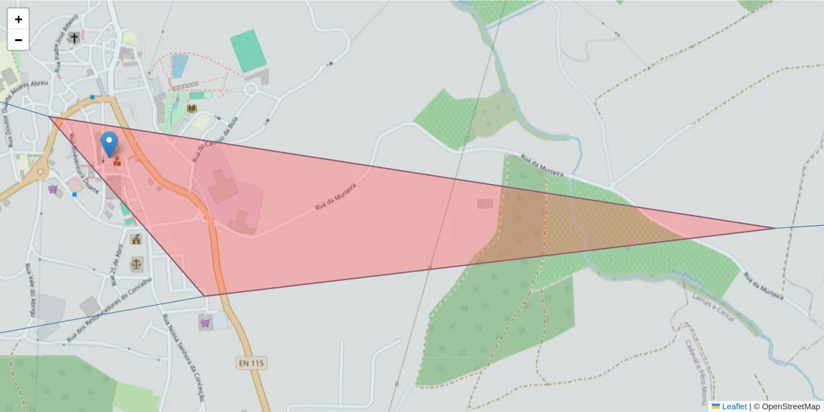 Mapa detalhado do código postal 2550-102 com limites, códigos postais vizinhos e agências dos correios