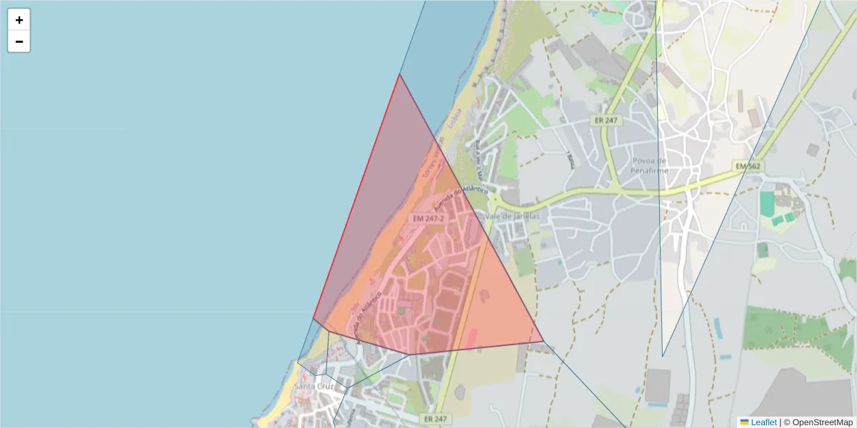 Mapa detalhado do código postal 2560-061 com limites, códigos postais vizinhos e agências dos correios